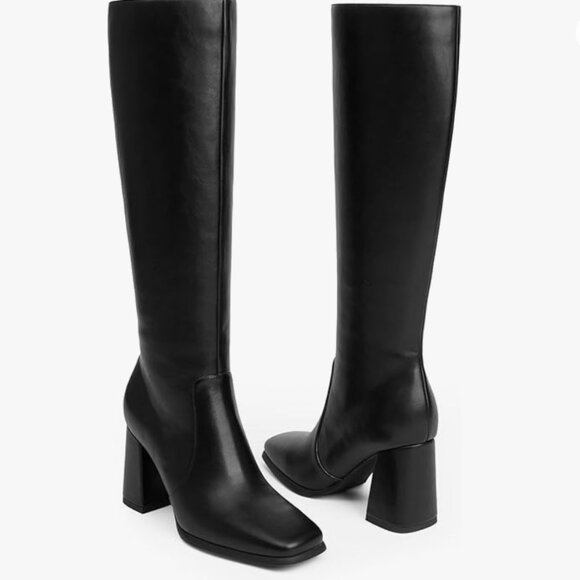Knee High Tall Boots, Chunky Heel, Black, 8.5 - Picture 2 of 11